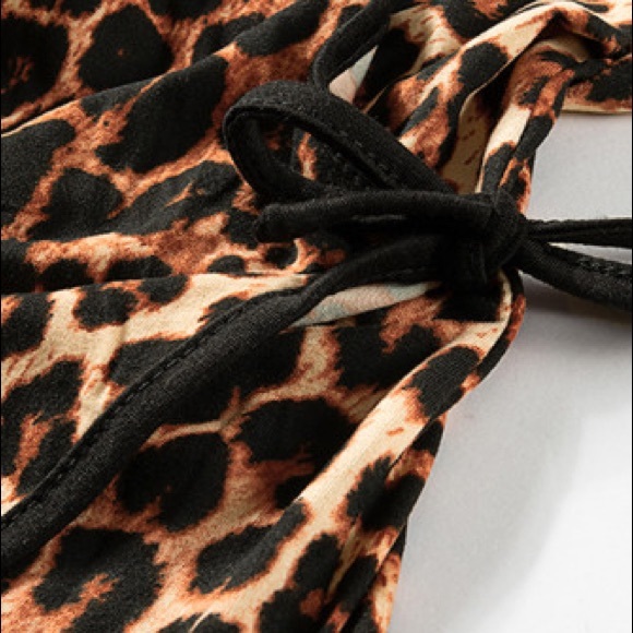 Leopard V Neck Wrap Dress w/ Thigh High Split - Picture 4 of 5